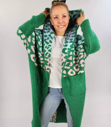 Cardigan lung pulover leopard colorat cu lana