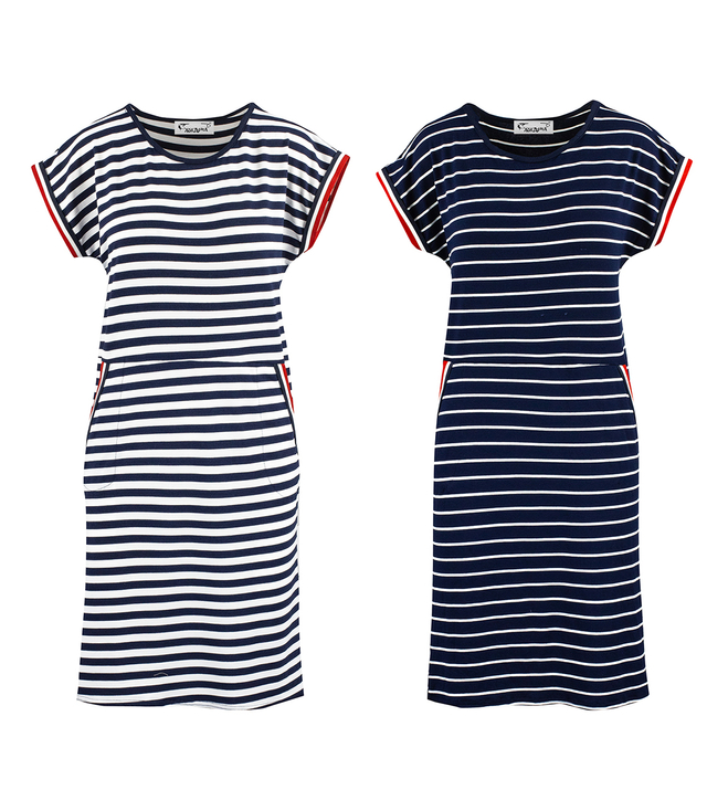 Rochie midi cu dungi marine cu inserții contrastante SABINA