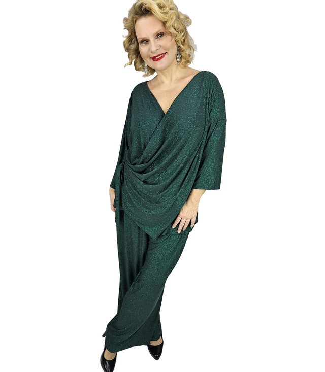 Set elegant pentru femei pantaloni largi cămașă drapată STELLA